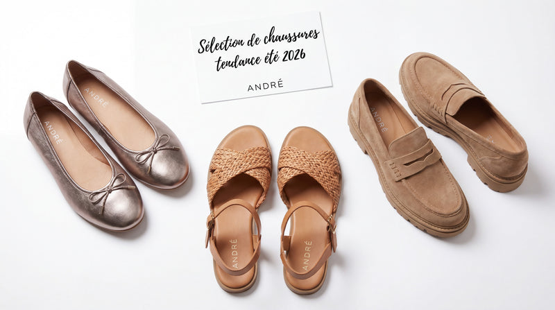 Sélection de chaussures femme tendance 2026 — mocassins en cuir, ballerines élégantes et sandales minimalistes posées sur fond clair, s...
![Chaussures Été 2026 : Les Tendances Incontournables pour Femme et Homme