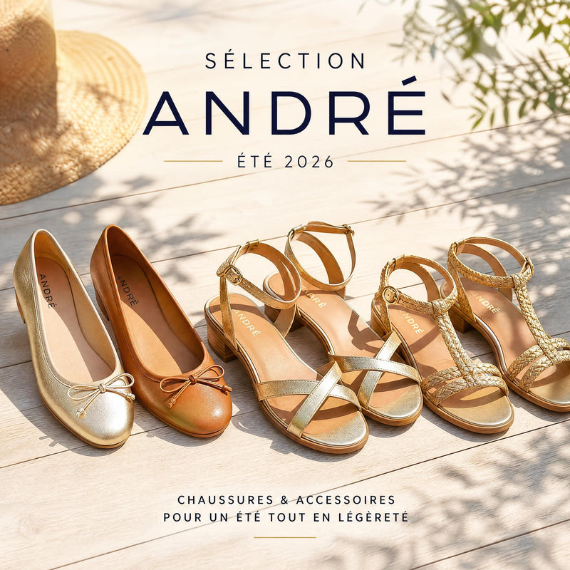 Une femme active urbaine marchant d'un pas assuré dans les rues pavées, portant des mocassins noirs en cuir de chez André, un pantalon ...
![Chaussures été 2026 : les tendances incontournables à adopter pour elle et lui