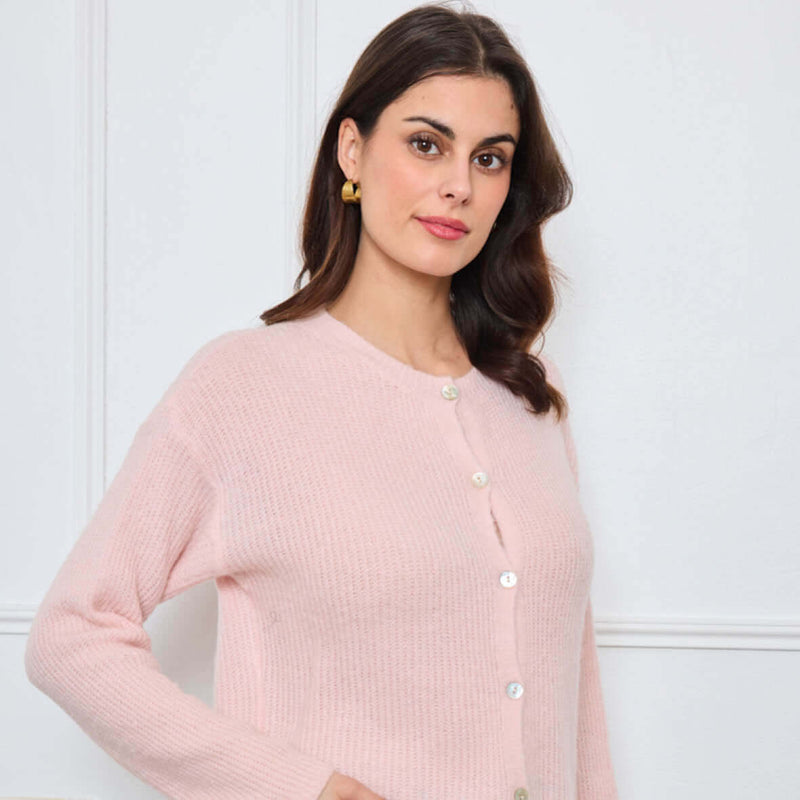 CARDIGAN COL ROND AVELINE ROSE CLAIR - André