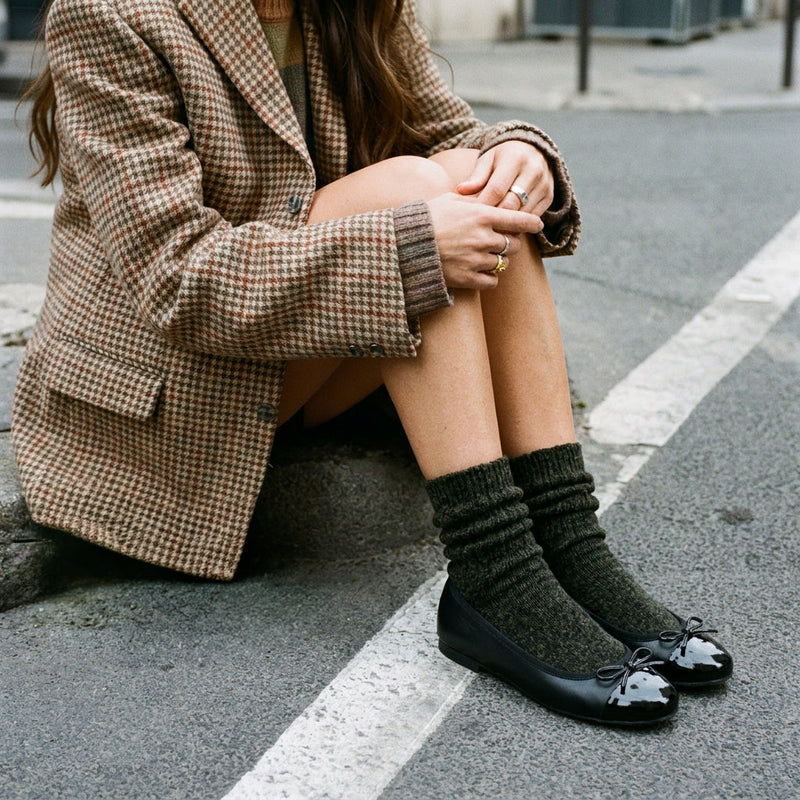 Chaussettes en laine Mélange - Vert foncé