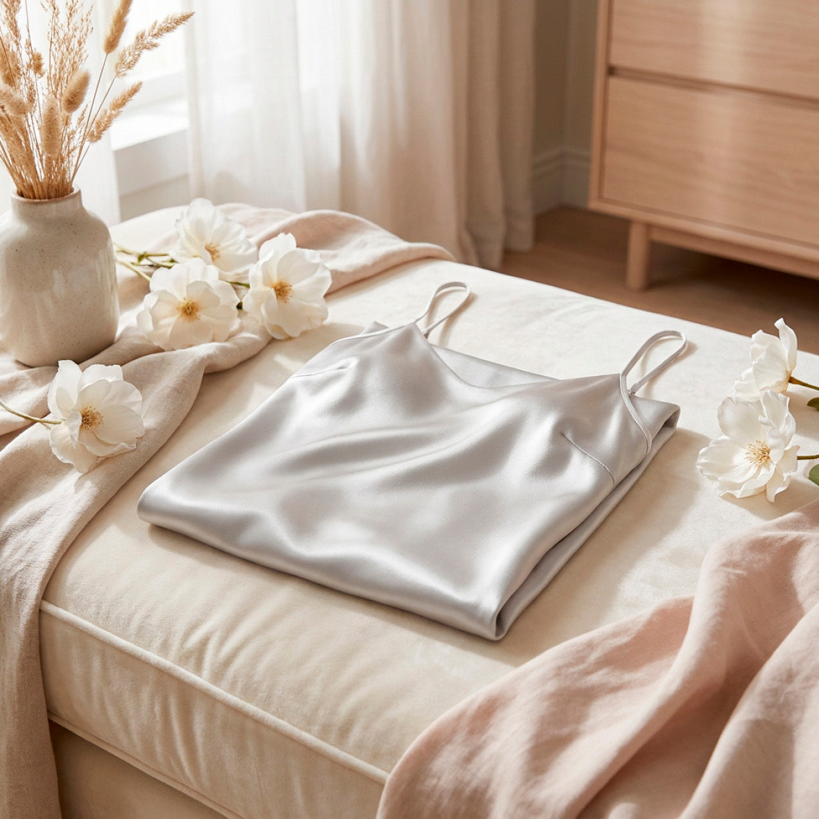 Short silk nightdress - Selèna White