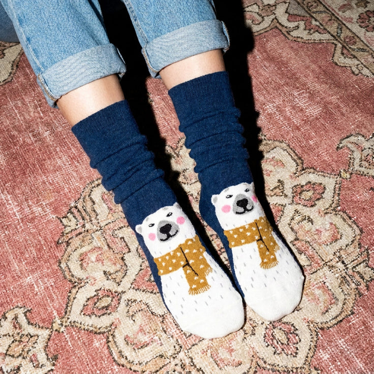 Longues chaussettes Ours polaire - Bleu marine