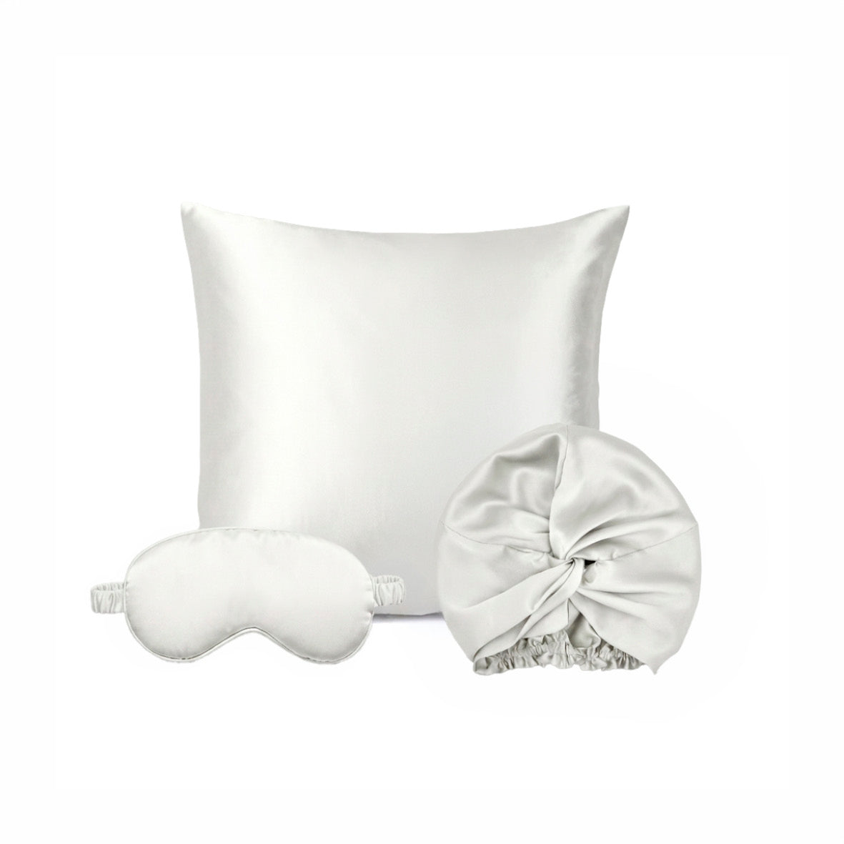 Taie d’oreiller + masque de nuit + bonnet de nuit en soie - Lunéia Blanc - PACK EN SOIE