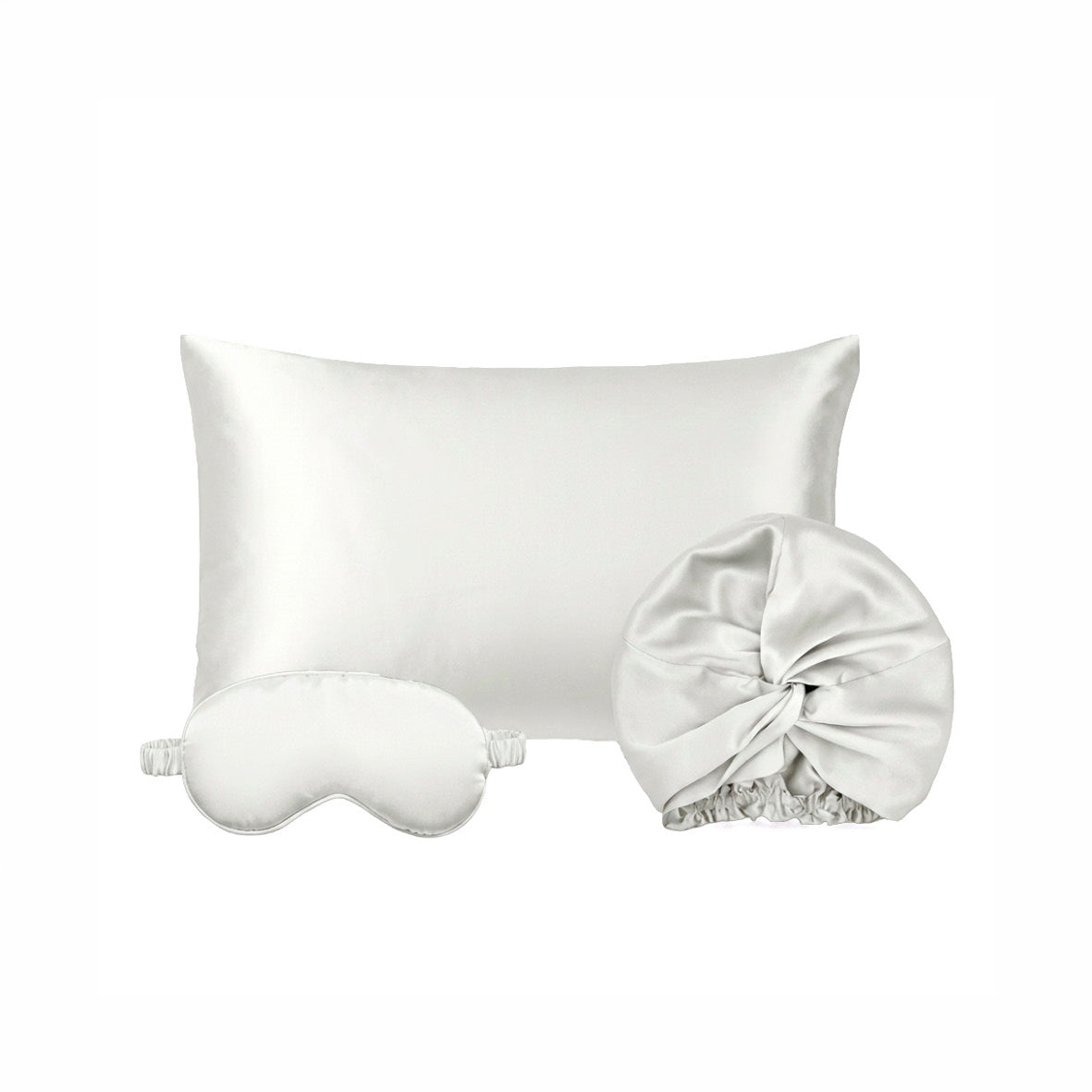 Taie d’oreiller + masque de nuit + bonnet de nuit en soie - Lunéia Blanc - PACK EN SOIE