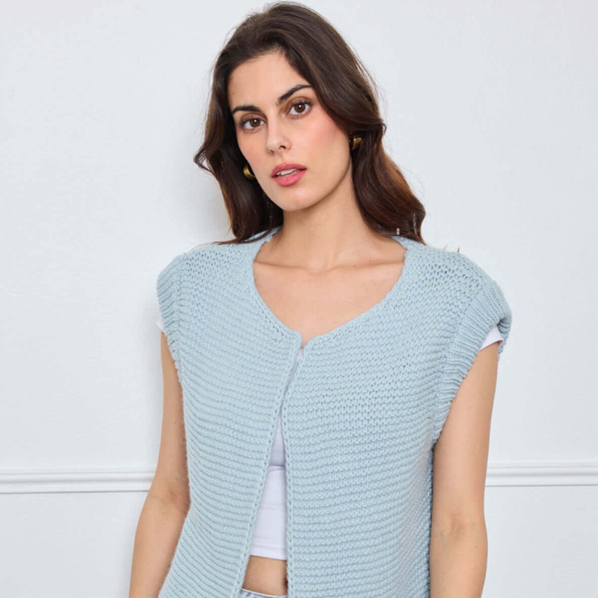 TRICOT SANS MANCHES THEOLINE BLEU CLAIR