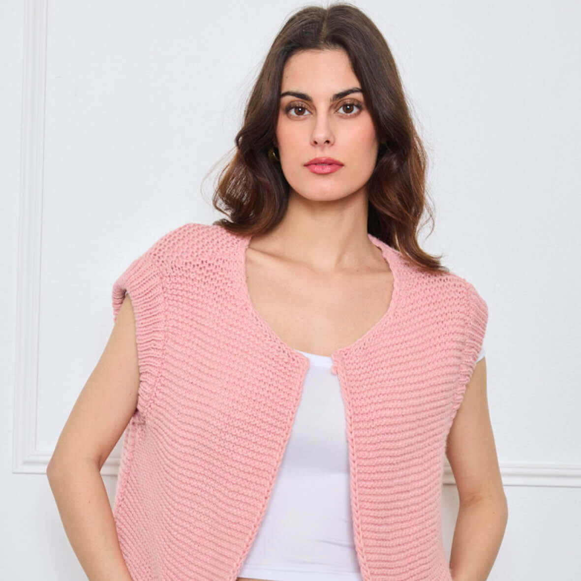 GILET TRICOT SANS MANCHES THEOLINE ROSE CLAIR - André