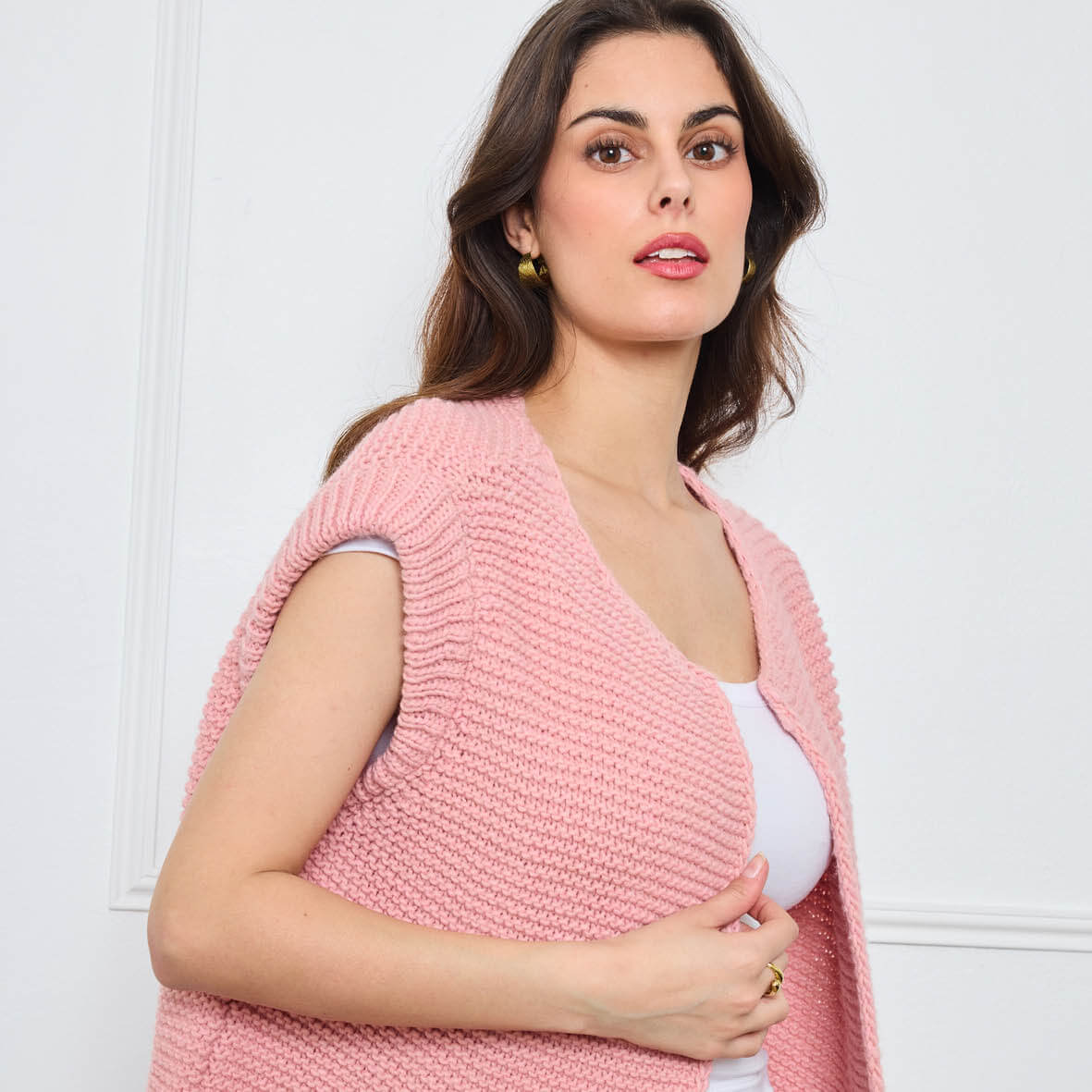 TRICOT SANS MANCHES THEOLINE ROSE CLAIR