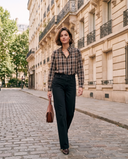 Chemise XARA marron portée, rue haussmannienne